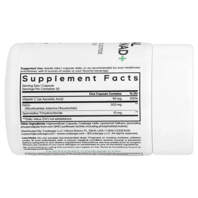 Codeage, липосомальный спермидин NAD+, 30 растительных капсул