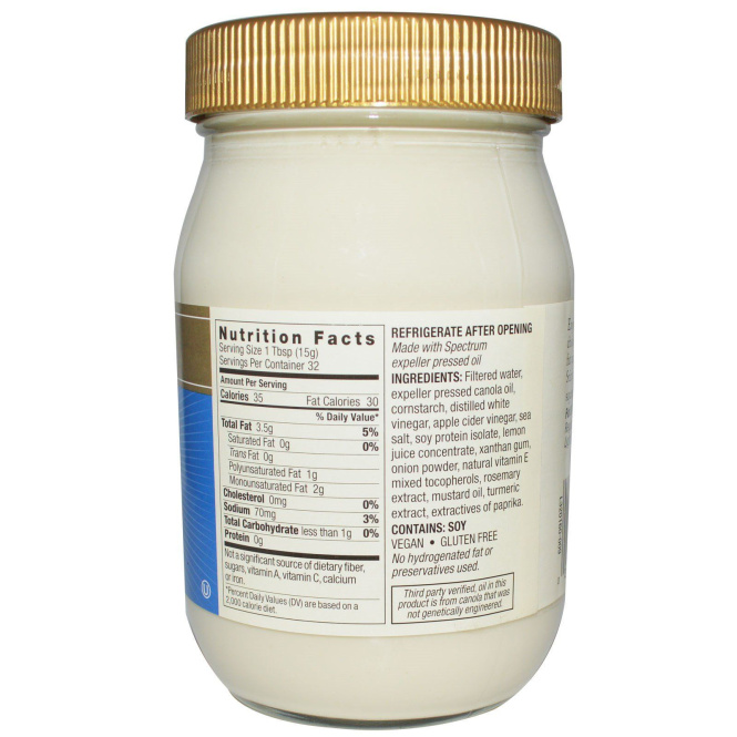 Spectrum Culinary, Легкий майонез из канолы, 16 fl oz (473 мл)