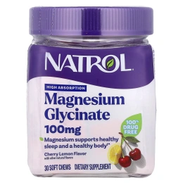 Natrol, Глицинат магния, высокая усвояемость, вишневый лимон, 100 мг, 30 жевательных таблеток