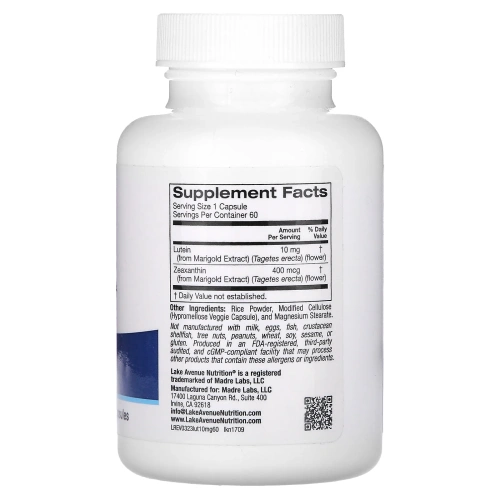 Lake Avenue Nutrition, Лютеин, 10 мг, 60 растительных капсул