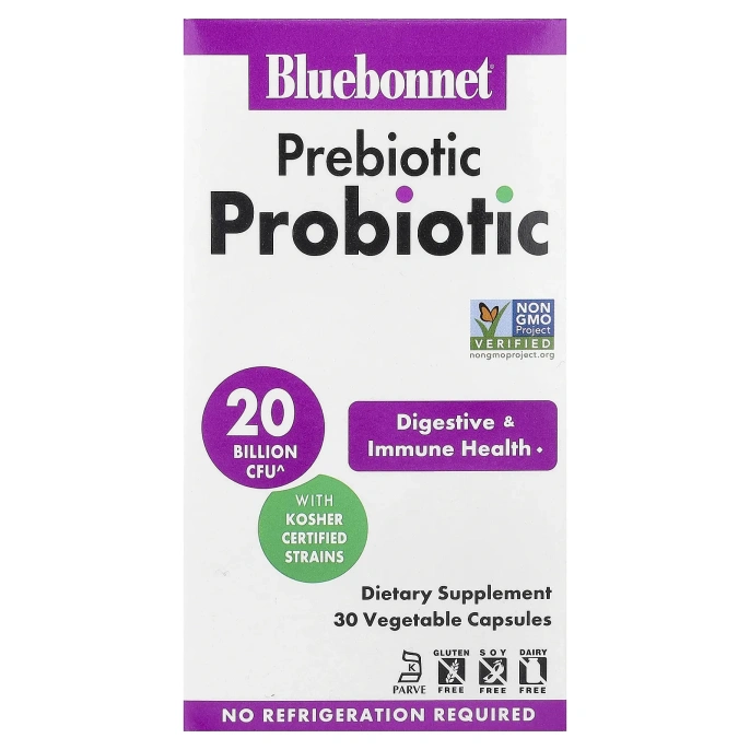 Bluebonnet Nutrition, пребиотик и пробиотик, 30 растительных капсул