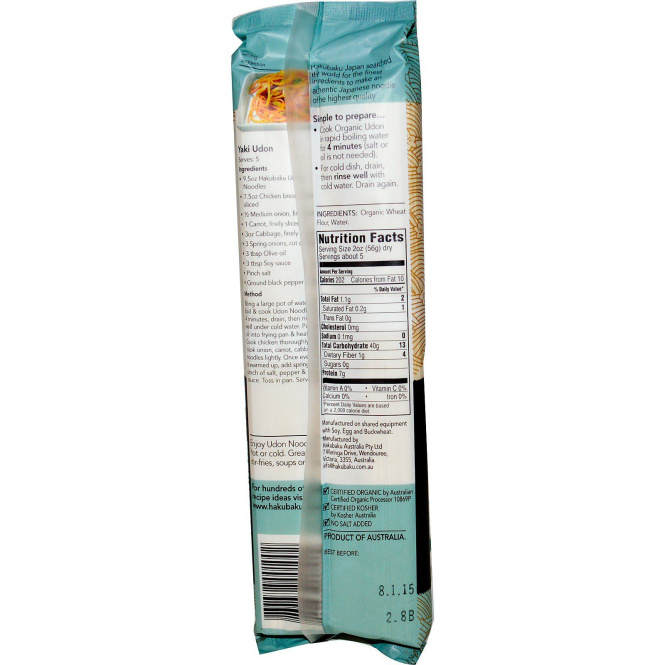 Hakubaku, Органический удон, 9,5 унций (269 г)