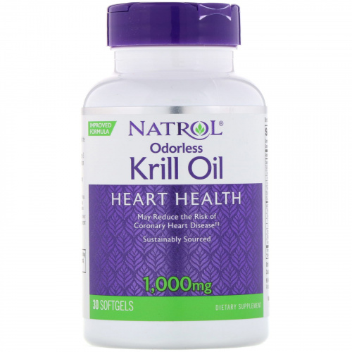 Natrol, Жир криля без запаха, 1000 мг, 30 мягких желатиновых капсул