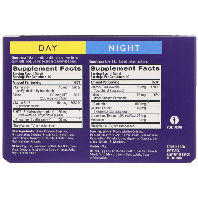 Natrol, Stress & Anxiety, Day & Night, Two 10 Tablet Blister Packs (20 Total)