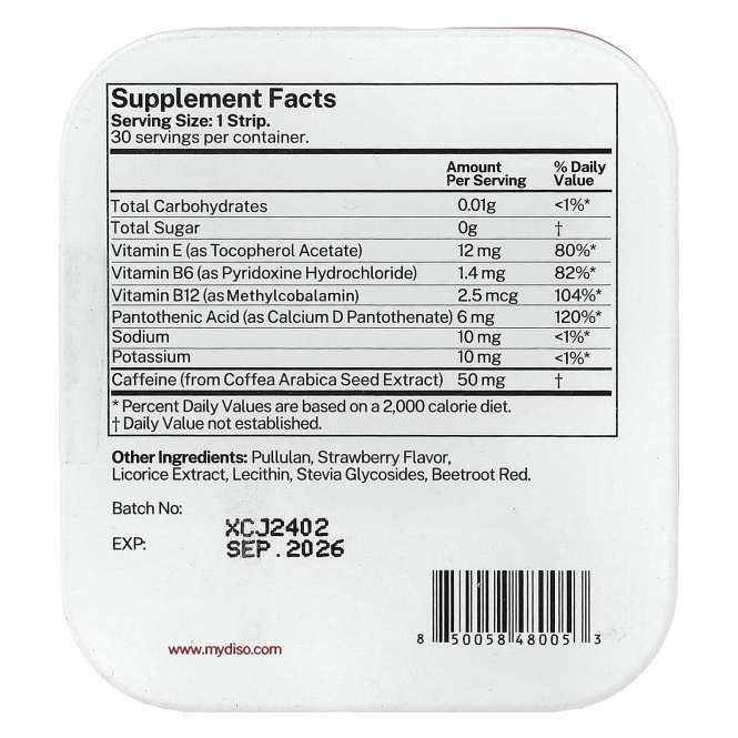 Diso, Energy, клубника, 30 полосок для полости рта