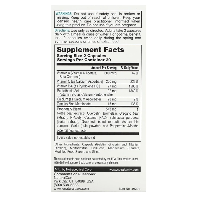 NaturalCare, SinuFix, здоровье носовых пазух, 60 капсул