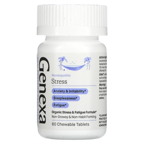 Genexa, Organic Stress & Fatigue, Vanilla Lavender Flavor, 60 Chewable Tablets