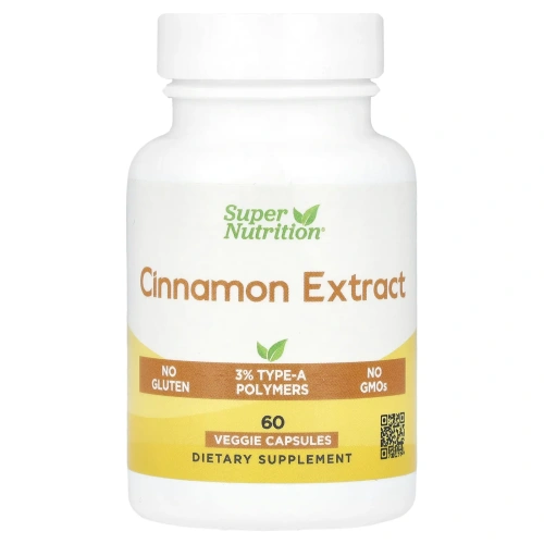 Super Nutrition, экстракт корицы, 60 растительных капсул
