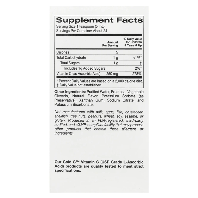 California Gold Nutrition Children's Liquid Gold Vitamin C со вкусом натурального апельсина, 4 ж. унц.(118 мл)