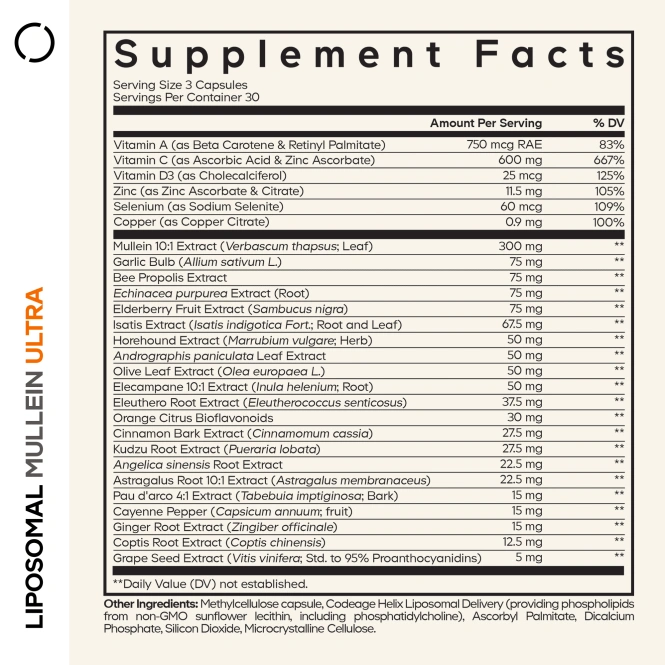 Codeage, Liposomal Mullein Ultra, липосомальный коровяк, 90 растительных капсул