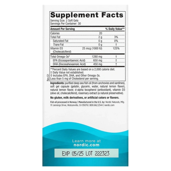 Nordic Naturals Ultimate Omega-D3 лимон 1000 мг, 60 капсул