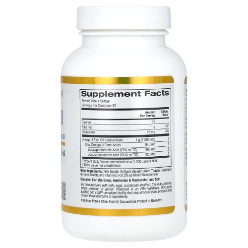 California Gold Nutrition Омега 800 ультраконцентрированный Рыбий жир EPA и DHA без холестерина 1000 мг, 90 желатиновых мягких гелей
