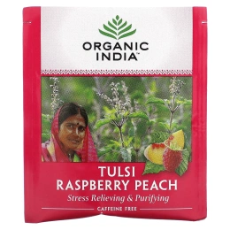 Organic India, Tulsi, Raspberry Peach, Caffeine Free, 18 Infusion Bags, 1.21 oz (34.2 g)