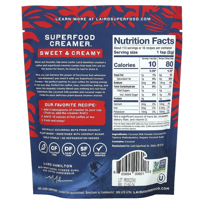 Laird Superfood, Сливки Superfood, сладкие и сливочные, 227 г (8 унций)