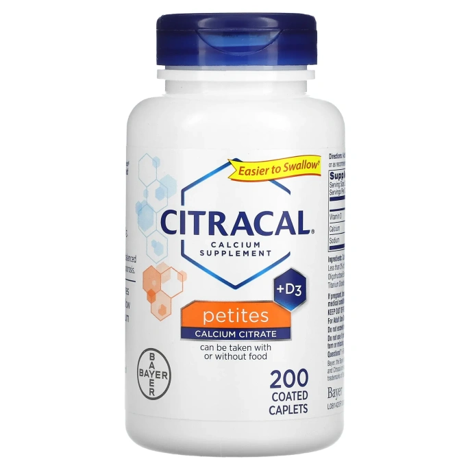 Citracal, Bayer, цитрат кальция + D3, маленькие таблетки, 200 таблеток, покрытых оболочкой