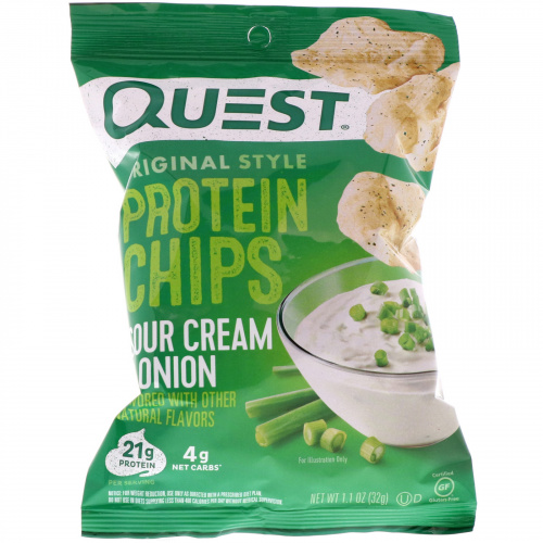 Quest Nutrition, Оригинальные протеиновые чипсы, сметана и лук, 8 пакетиков, 1,1 унц. (32 г) каждый