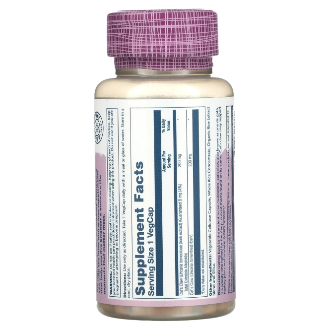 Solaray, Экстракт коры кошачьего когтя, 200 мг, 30 вегетарианских капсул