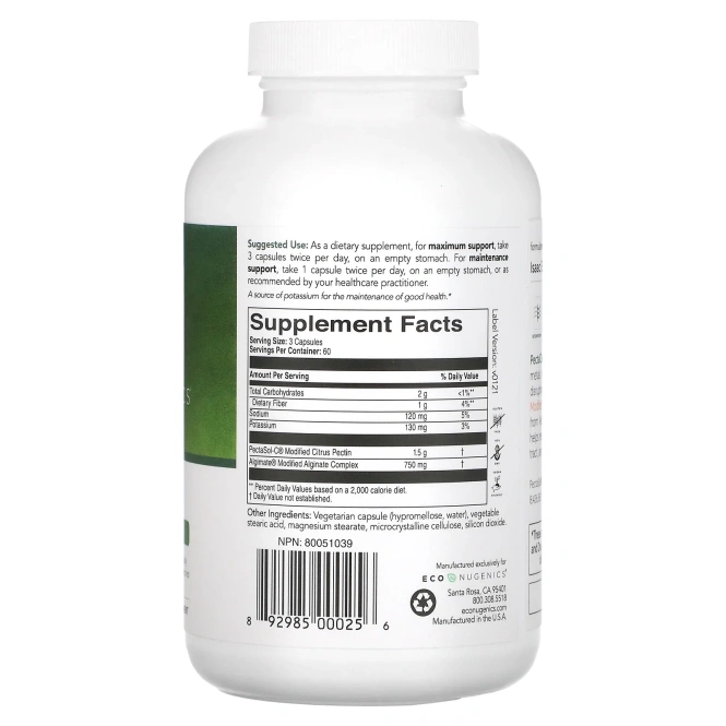 Econugenics, PectaClear, средство для выведения токсинов, пронкающих в организм из окружающей среды, 180 вегетарианских капсул