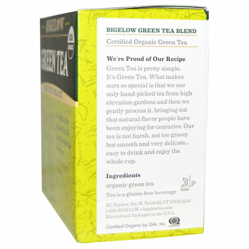 Bigelow, Органический зеленый чай, 40 пакетиков, 1.82 унций (51 мл)