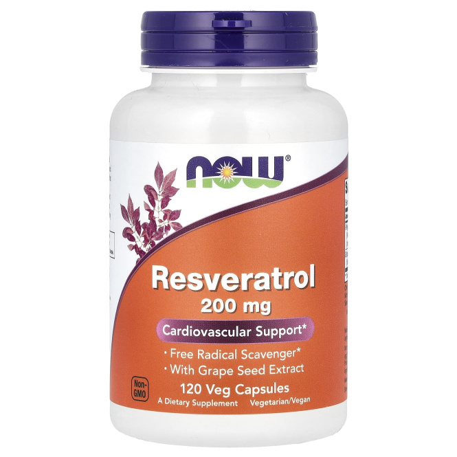 NOW Resveratrol (Ресвератол) 200 мг, 120 растительных капсул