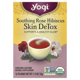 Yogi Tea, Skin DeTox, успокаивающий чай с розой и гибискусом, 16 чайных пакетиков, 32 г (1,12 унции)