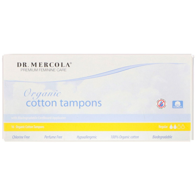 Dr. Mercola, Тампоны из органического хлопка, стандартные, 16 тампонов