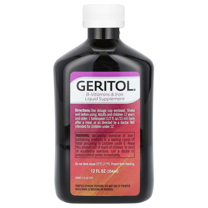 Geritol, жидкая добавка с витаминами группы B и железом, 354 мл (12 жидк. унций)
