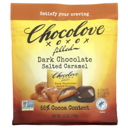 Chocolove, С начинкой, темный шоколад, соленая карамель, 55% какао, 100 г (3,5 унции)