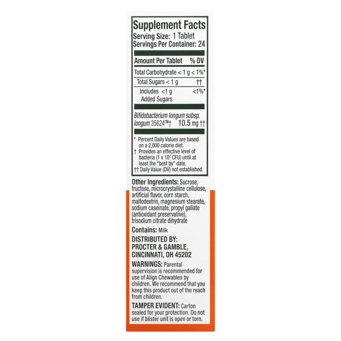 Align Probiotics, Поддержка пищеварения 24/7, пробиотическая добавка, жевательные таблетки, бананово-клубничный смузи, 24 жевательные таблетки