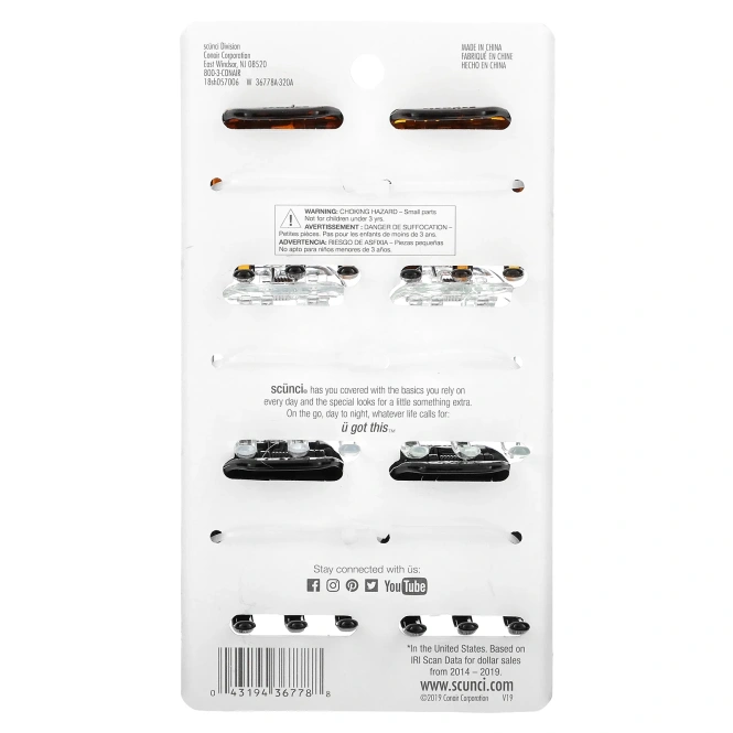 Scunci, Заколки-крабы Effortless Beauty, разные цвета, 6 штук