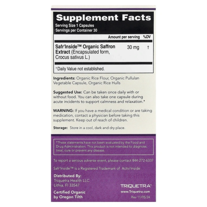 Triquetra Health, SaffronRX®, экстракт шафрана, 30 капсул