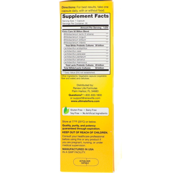 Renew Life, Дополнительная забота, пробиотик Ultimate Flora, 50 млрд живых культур, 30 растительных капсул