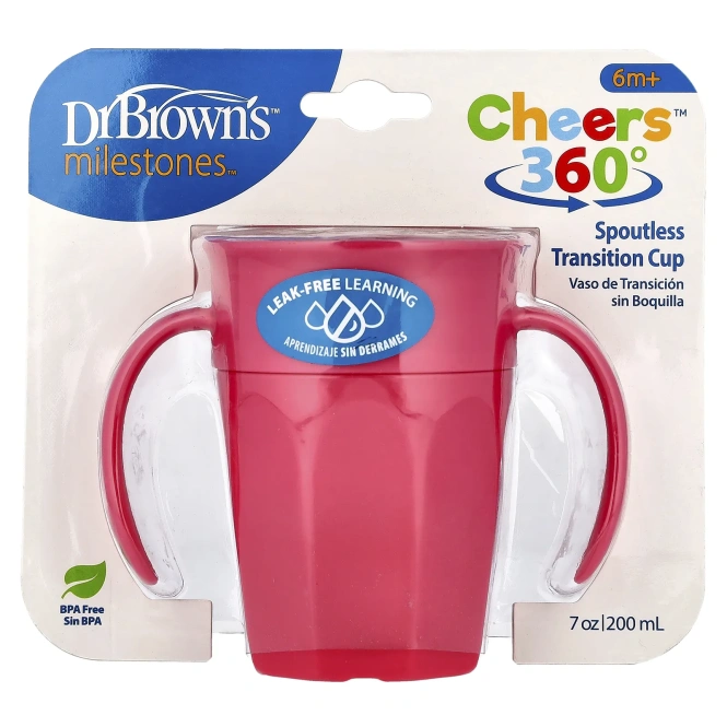 Dr. Brown's, Milestones™, Cheers360™, кружка без носика, для детей от 6 месяцев, розовый, 200 мл (7 унций)