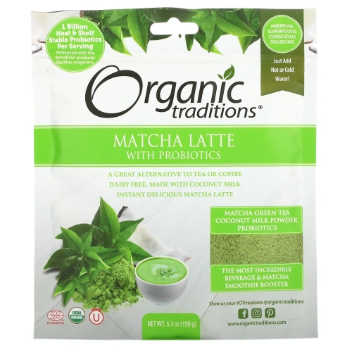 Organic Traditions, Матча латте с пробиотиками, 150 г (5,3 унции)