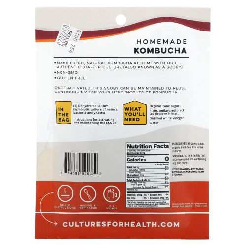 Cultures for Health, Настоящий чайный гриб, Заквасочная культура, 1 пакет, 0,08 унц. (2,4 г)