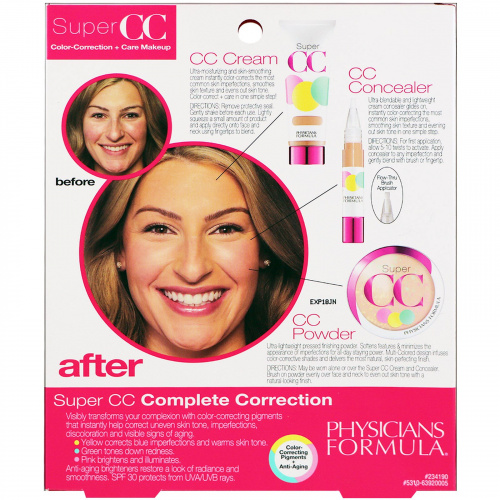 Physicians Formula, Complete Correction, Super CC Color-Correction + Care Makeup, SPF 30 Broad Spectrum Sunscreen, Light & Medium Kit