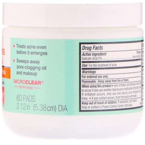 Neutrogena, Безмасляное средство от акне Acne Stress Control, ночные очищающие салфетки, 60 шт.