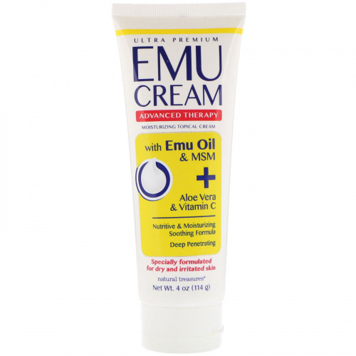 Natural Treasures, Emu Cream with Emu Oil & MSM +  Aloe Vera and Vitamin C, 4 oz (114 g)