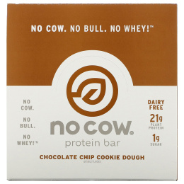 No Cow, Protein Bar,  Chocolate Chip Cookie Dough, 12 Bars, 2.12 oz (60 g) Each
