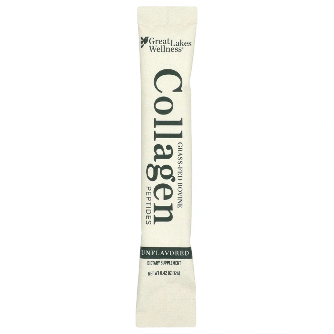 Great Lakes Wellness, Collagen Peptides, говядина травяного откорма, без добавок, 20 пакетиков по 12 г (0,42 унции)