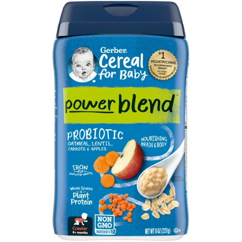 Gerber, Powerblend Cereal for Baby, Probiotic Oatmeal, Lentil, Carrots & Apples, Crawler, 8+ Months, 8 oz (227 g)