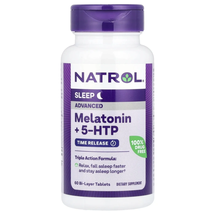 Natrol, Melatonin + 5-HTP, Sleep Advanced, 60 двухслойных таблеток