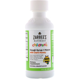 Zarbee's, Naturals, детский сироп от кашля + от слизи, натуральный виноградный ароматизатор, 4 жидких унций (118 мл)