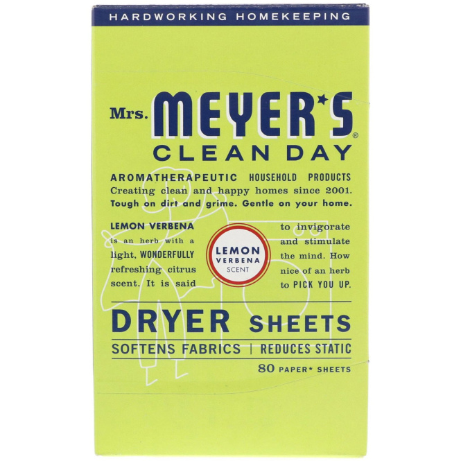 Mrs. Meyers Clean Day, Антистатические салфетки, аромат вербены, 80 шт.