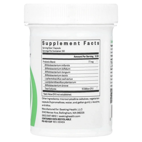 Seeking Health, ProBiota HistaminX, 10 млрд КОЕ, 60 вегетарианских капсул