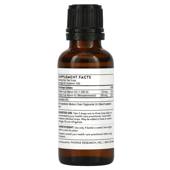 Витамин Д/К2, Vitamin D/K2 Thorne Research, 1 жидкая унция (30 мл)