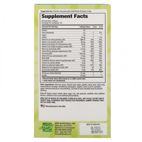 Hero Nutritional Products, Yummi Bears, комплекс поливитаминов, только натуральные фруктовые ароматизаторы, 90 вкусных жевательных мишек