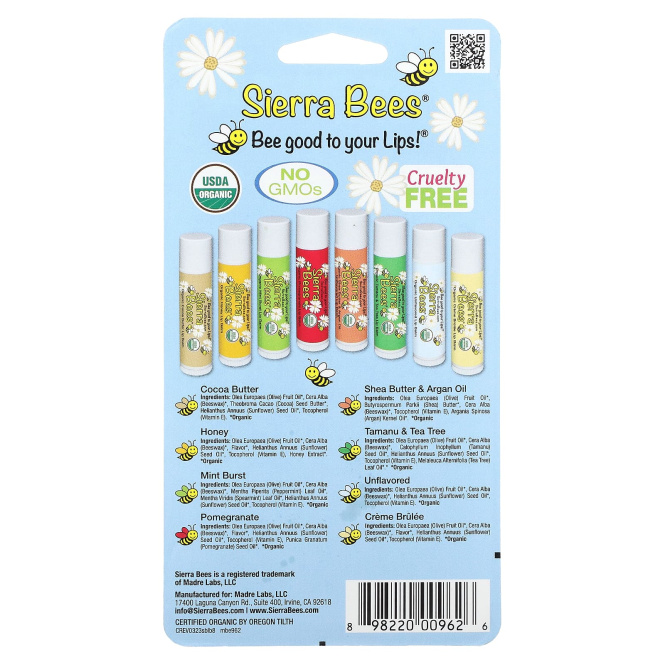 Sierra Bees, Органические бальзамы для губ, набор (8 бальзамов)