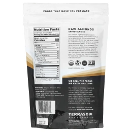 Terrasoul Superfoods, необработанный цельный миндаль, непастеризованный, 454 г (16 унций)