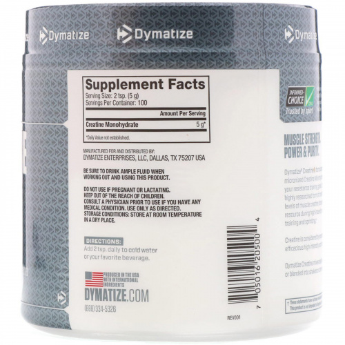 Dymatize Nutrition, Микронизированный креатин, 17,64 унц. (500 г)